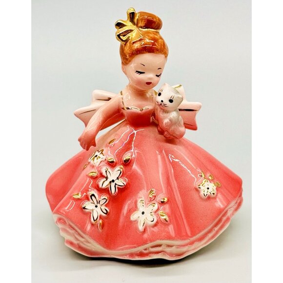Josef Originals Birthday Girl of the Month July Holding Kitten Figurine 1963 - Picture 1 of 8